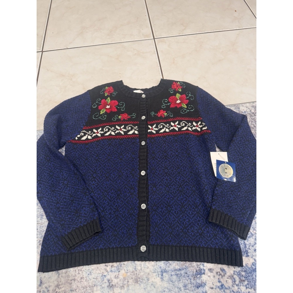 Vintage Leon Levin Women's Floral Cardigan Buttons NWT Sz M Embroidered